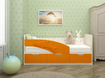 Дельфин-3 Кровать детская 3 ящика без ручек 1.8 Оранжевый глянец в Боготоле - bogotol.mebel54.com | фото