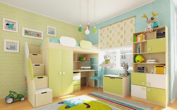 Детская комната Эппл (Зеленый/Белый/корпус Клен) в Боготоле - bogotol.mebel54.com | фото