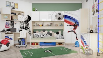 Детская комната Футбол ЧМ (Белый/Синий/корпус Клен) в Боготоле - bogotol.mebel54.com | фото