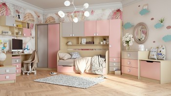 Детская комната Грэйси (Розовый/Серый/корпус Клен) в Боготоле - bogotol.mebel54.com | фото