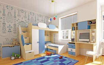 Детская комната Скай (Синий/Белый/корпус Клен) в Боготоле - bogotol.mebel54.com | фото