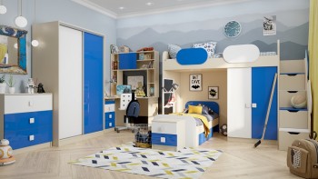 Детская комната Скай Люкс (Синий/Белый/корпус Клен) в Боготоле - bogotol.mebel54.com | фото