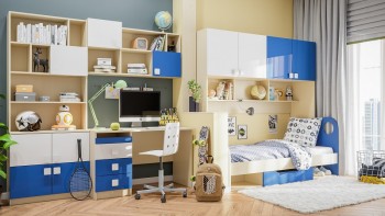 Детская комната Скай Люкс (Синий/Белый/корпус Клен) в Боготоле - bogotol.mebel54.com | фото