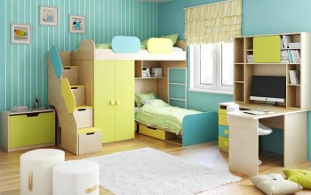 Детская комната Смайли (Желтый/Голубой/Зеленый/корпус Клен) в Боготоле - bogotol.mebel54.com | фото