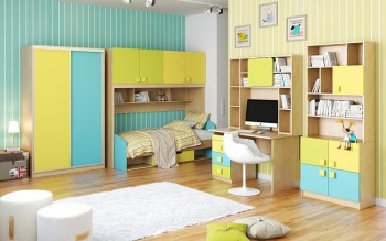 Детская комната Смайли (Желтый/Голубой/Зеленый/корпус Клен) в Боготоле - bogotol.mebel54.com | фото