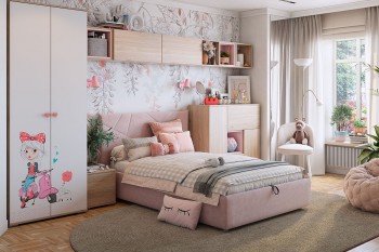 Комплект детской мебели Алина К2 Дуб мария/белый/нежно-розовый велюр в Боготоле - bogotol.mebel54.com | фото
