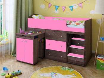 Кровать-чердак Малыш 1600 Бодего/Розовый в Боготоле - bogotol.mebel54.com | фото