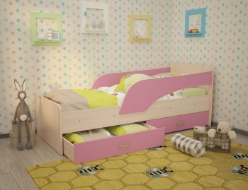 Кровать детская Антошка с бортиком Млечный дуб/Розовый в Боготоле - bogotol.mebel54.com | фото