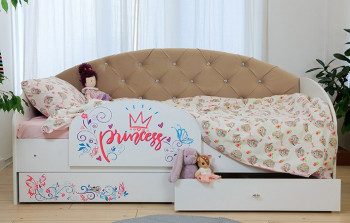 Кровать детская Эльза с бортиком Принцесса Белый/Бежевый в Боготоле - bogotol.mebel54.com | фото