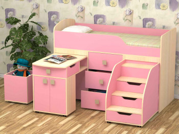 Кровать детская Фея 1.6 Дуб молочный/Розовый в Боготоле - bogotol.mebel54.com | фото