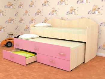 Кровать детская Нимфа двухместная 2.0 Дуб молочный/Розовый в Боготоле - bogotol.mebel54.com | фото