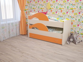 Кровать детская Радуга 1600 Млечный дуб/Оранжевый в Боготоле - bogotol.mebel54.com | фото