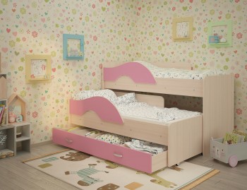 Кровать детская Радуга 1600 Млечный дуб/Розовый в Боготоле - bogotol.mebel54.com | фото