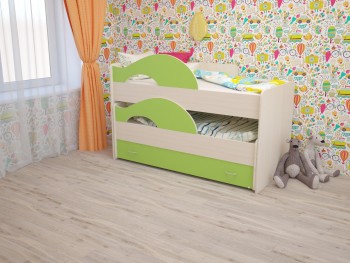 Кровать детская Радуга 1600 Млечный дуб/Салатовый в Боготоле - bogotol.mebel54.com | фото