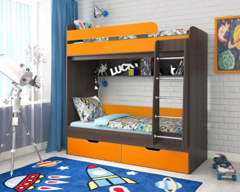 Кровать двухъярусная Юниор-5  Бодего/Оранжевый в Боготоле - bogotol.mebel54.com | фото
