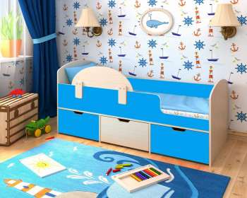 Кровать Малыш-мини с бортиком Дуб молочный/Голубой в Боготоле - bogotol.mebel54.com | фото