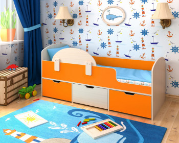 Кровать Малыш-мини с бортиком Дуб молочный/Оранжевый в Боготоле - bogotol.mebel54.com | фото