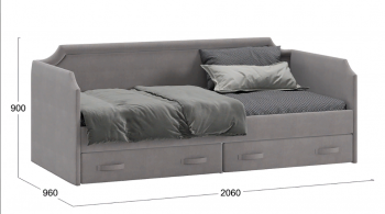 Кровать с мягкой обивкой и ящиками «Кантри» Тип 1 (900) (Велюр Светло-серый) в Боготоле - bogotol.mebel54.com | фото