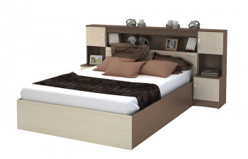Кровать с прикроватным блоком КР 552 Спальня Basya (шимо темный/шимо светлый) в Боготоле - bogotol.mebel54.com | фото