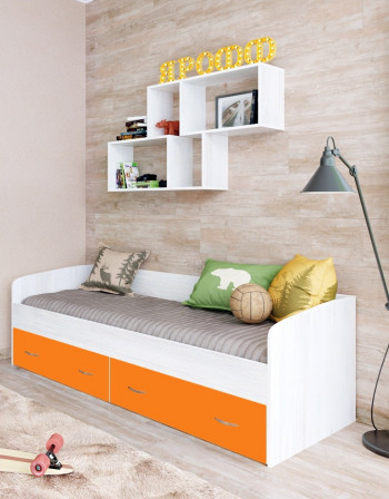 Кровать с выкатными ящиками Винтерберг/Оранжевый в Боготоле - bogotol.mebel54.com | фото