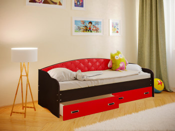 Кровать Софа-7 с мягкой спинкой (800х1900) Венге/Красный в Боготоле - bogotol.mebel54.com | фото
