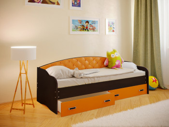 Кровать Софа-7 с мягкой спинкой (800х1900) Венге/Оранжевый в Боготоле - bogotol.mebel54.com | фото