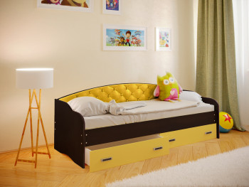 Кровать Софа-7 с мягкой спинкой (800х2000) Венге/Желтый в Боготоле - bogotol.mebel54.com | фото