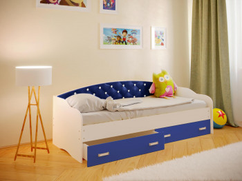 Кровать Софа-7 с мягкой спинкой со стразами (800х1900) Белый/Синий в Боготоле - bogotol.mebel54.com | фото