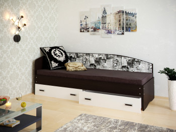 Кровать Софа-9 с мягкой спинкой с рисунком Милана (900х1900) Венге/Белый в Боготоле - bogotol.mebel54.com | фото