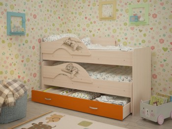 Кровать выкатная Радуга-Сафари детская 1600 Млечный дуб/Оранжевый в Боготоле - bogotol.mebel54.com | фото