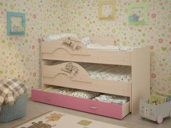 Кровать выкатная Радуга-Сафари детская 1600 Млечный дуб/Розовый в Боготоле - bogotol.mebel54.com | фото