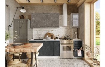 Кухонный гарнитур Нувель 1800мм белый/бетон коричневый/бетон черный в Боготоле - bogotol.mebel54.com | фото