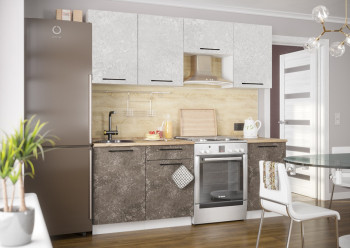 Кухонный гарнитур Нувель 2100мм белый/бетон коричневый в Боготоле - bogotol.mebel54.com | фото