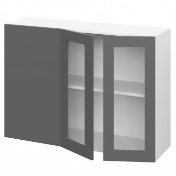 Норд ШВУПС 1000 Шкаф верхний угловой со стеклом (Софт черный/корпус Белый) в Боготоле - bogotol.mebel54.com | фото