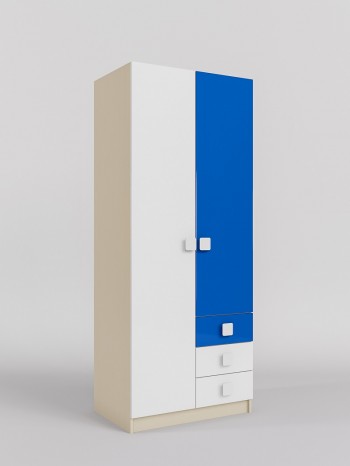 Шкаф 2-х створчатый с ящиками Скай люкс (Синий/Белый/корпус Клен) в Боготоле - bogotol.mebel54.com | фото