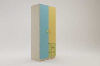 Шкаф 2-х створчатый с ящиками Смайли (Желтый/Голубой/Зеленый/корпус Клен) в Боготоле - bogotol.mebel54.com | фото