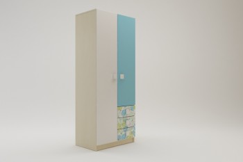 Шкаф 2-х створчатый с ящиками Твит (Белый/Зеленый/корпус Клен) в Боготоле - bogotol.mebel54.com | фото