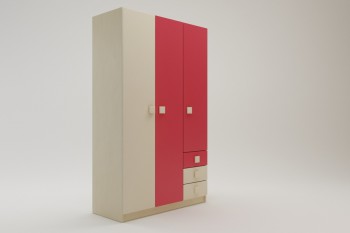 Шкаф 3-х створчатый с ящиками Бэрри (Бежевый/Красный/корпус Клен) в Боготоле - bogotol.mebel54.com | фото