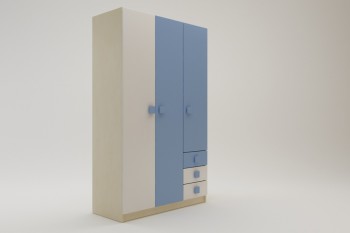 Шкаф 3-х створчатый с ящиками Скай (Синий/Белый/корпус Клен) в Боготоле - bogotol.mebel54.com | фото