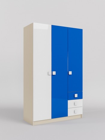 Шкаф 3-х створчатый с ящиками Скай люкс (Синий/Белый/корпус Клен) в Боготоле - bogotol.mebel54.com | фото