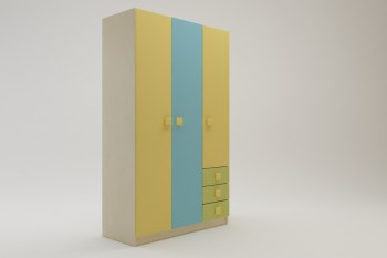 Шкаф 3-х створчатый с ящиками Смайли (Желтый/Голубой/Зеленый/корпус Клен) в Боготоле - bogotol.mebel54.com | фото