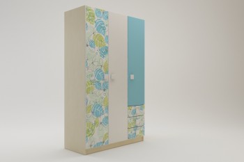 Шкаф 3-х створчатый с ящиками Твит (Белый/Зеленый/корпус Клен) в Боготоле - bogotol.mebel54.com | фото