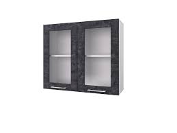 Шкаф 80 с 2-мя витринами Лофт (Камень Арья/корпус Белый) в Боготоле - bogotol.mebel54.com | фото