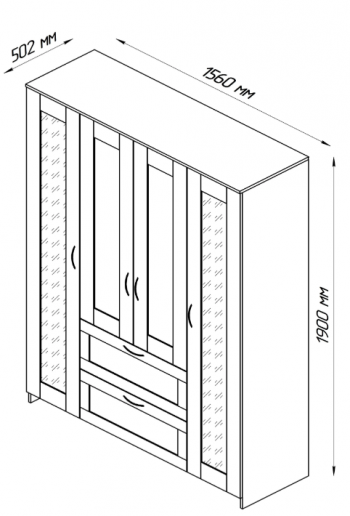 Шкаф четырехдверный Сириус с 1 зеркалом и 2 ящиками дуб сонома в Боготоле - bogotol.mebel54.com | фото