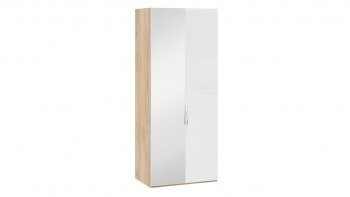 Шкаф для одежды с 1 глухой и 1 зеркальной дверями левый «Эмбер» Яблоня Беллуно/Белый глянец в Боготоле - bogotol.mebel54.com | фото