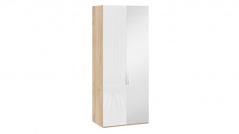 Шкаф для одежды с 1 глухой и 1 зеркальной дверями правый «Эмбер» Яблоня Беллуно/Белый глянец в Боготоле - bogotol.mebel54.com | фото