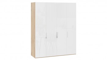 Шкаф для одежды с 4 глухими дверями «Эмбер» Яблоня Беллуно/Белый глянец в Боготоле - bogotol.mebel54.com | фото