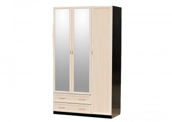 Шкаф для платья и белья 3-х дверный с профилем МДФ с 2 малыми зеркалами Венге/Дуб выбеленный в Боготоле - bogotol.mebel54.com | фото