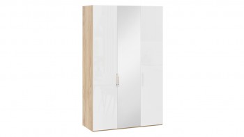 Шкаф комбинированный с 2 глухими и 1 зеркальной дверями правый «Эмбер» Яблоня Беллуно/Белый глянец в Боготоле - bogotol.mebel54.com | фото