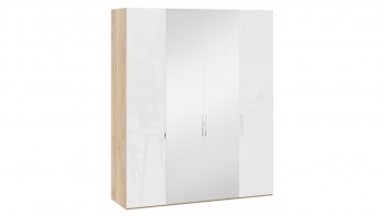 Шкаф комбинированный с 2 глухими и 2 зеркальными дверями «Эмбер» Яблоня Беллуно/Белый глянец в Боготоле - bogotol.mebel54.com | фото